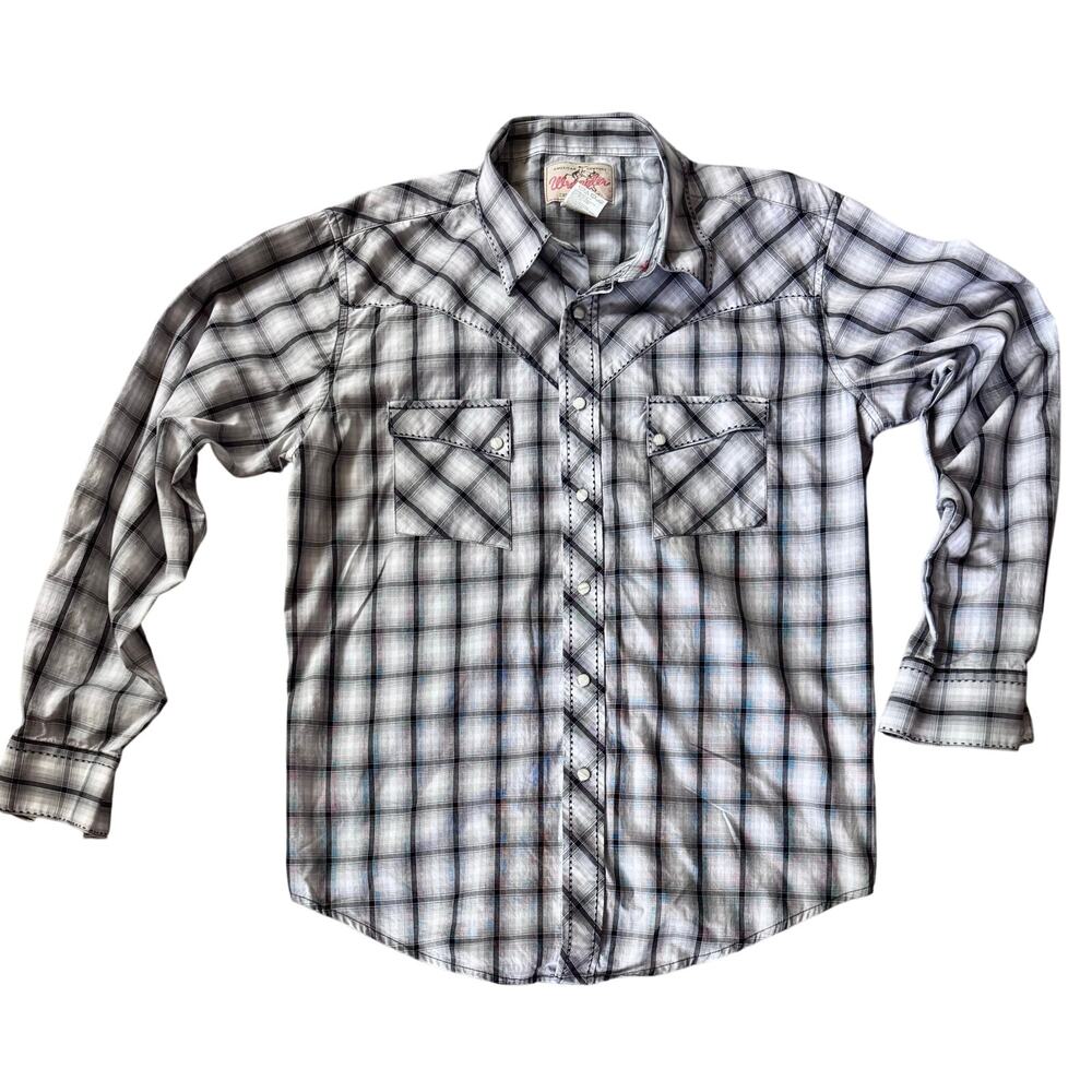 Wrangler Men's Pearl Snap Y2K Long Sleeve Plaid Men's Large Shirt